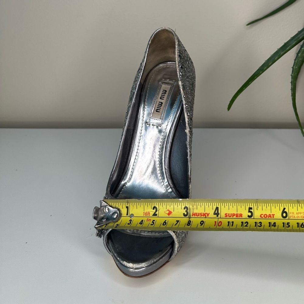 ✨ Miu Miu Silver Glitter Peep-Toe Heels 36.5 (US 6.5) Designer Party Shoes Italy - Picture 13 of 13